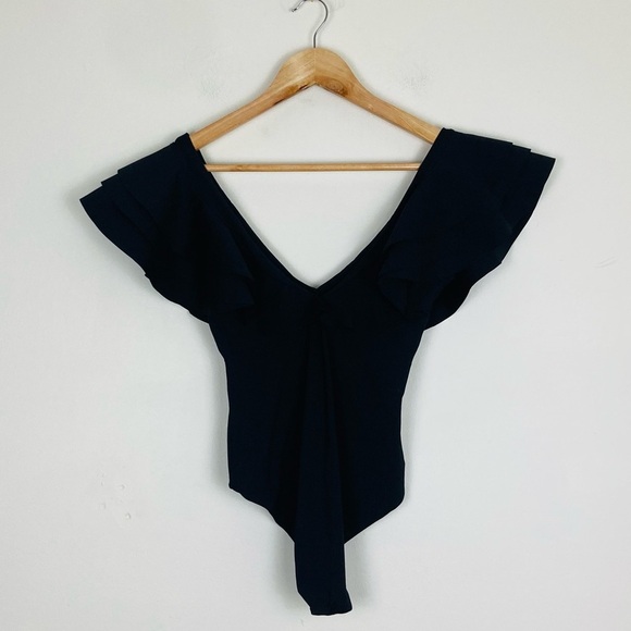 Maygel Coronel “Santa” one piece signature ruffle neck black swimsuit. One Size - Picture 3 of 10